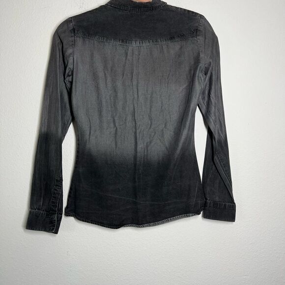 SALSA NWOT Thin Denim Shirt Black Gray Button Down Size XS Long Sleeve - Picture 2 of 16